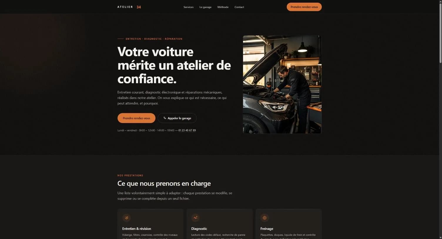 Aperçu de la démo Atelier 34 (garage automobile)