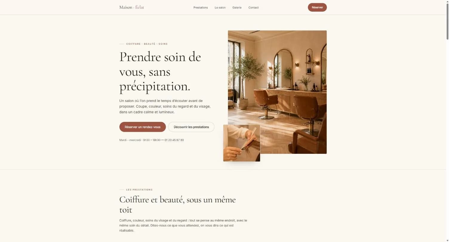 Aperçu de la démo Maison Éclat (salon de coiffure et beauté)