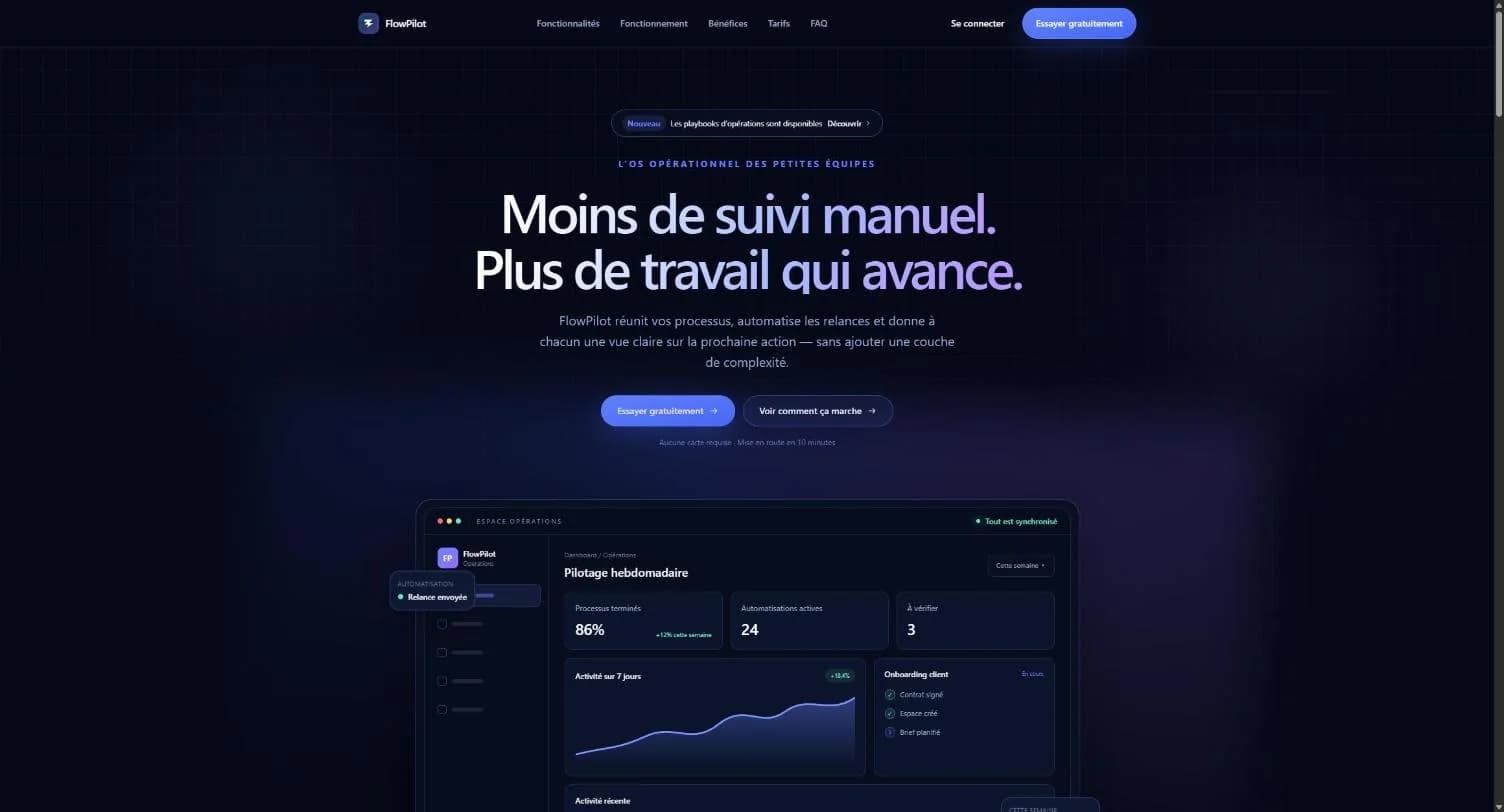 Aperçu de la démo FlowPilot (logiciel SaaS B2B)