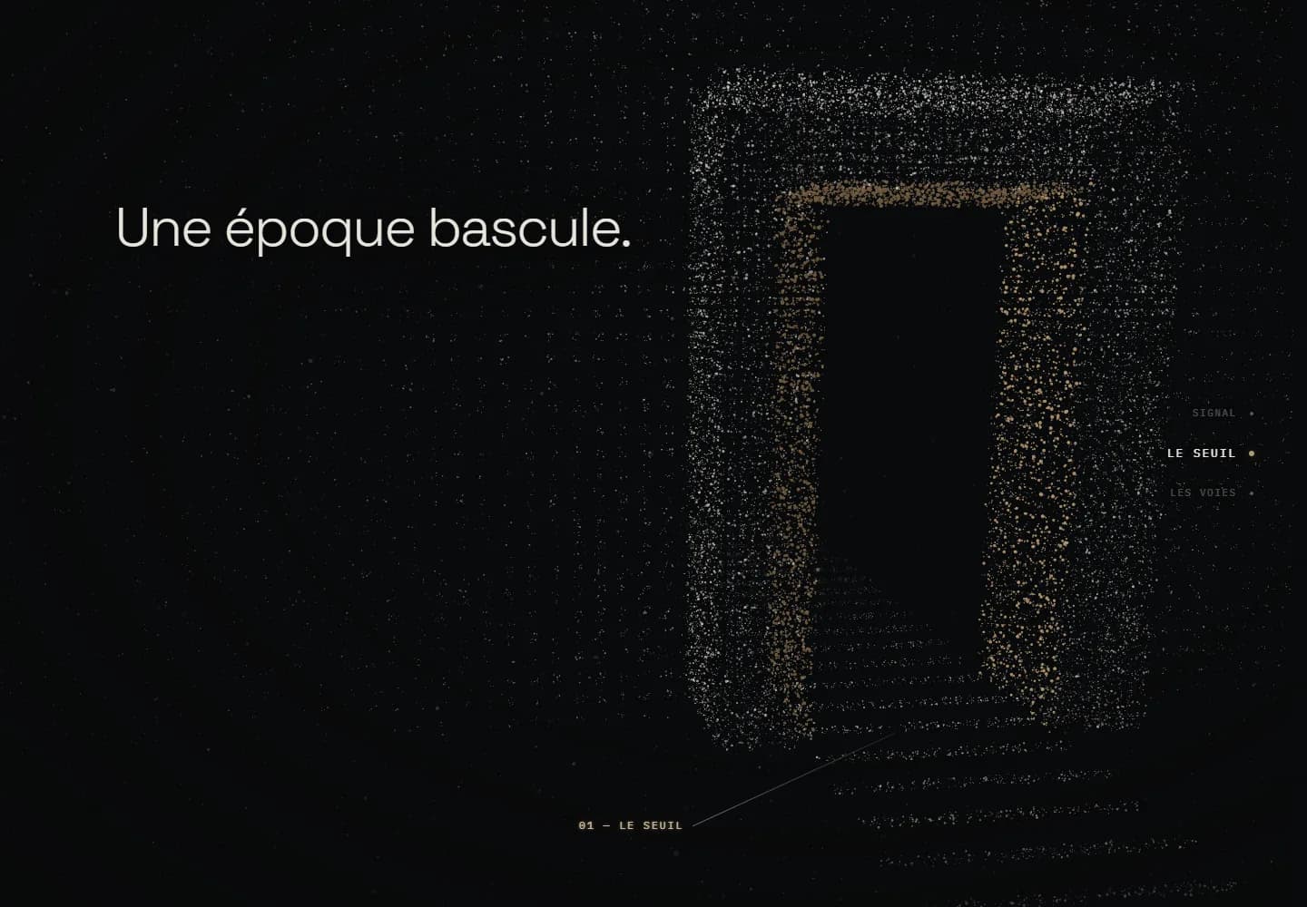 The Guild — a luminous particle doorway in the public WebGL prototype