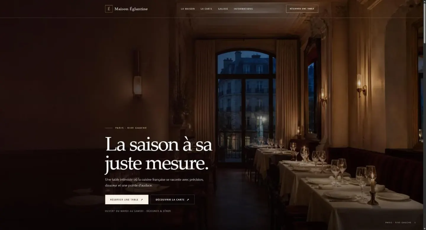 Aperçu de la démo Maison Églantine (restaurant gastronomique)