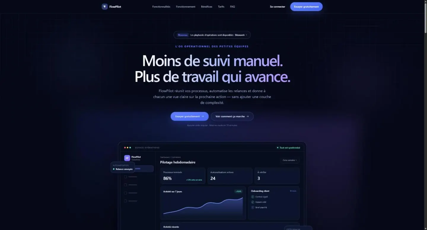 Aperçu de la démo FlowPilot (logiciel SaaS B2B)